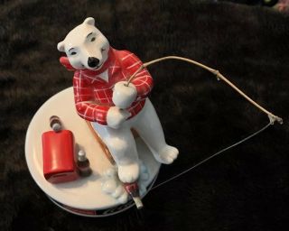 Vintage 1995 Coca Cola Fishing Polar Bear Musical Figurine “it’s The Real Thing