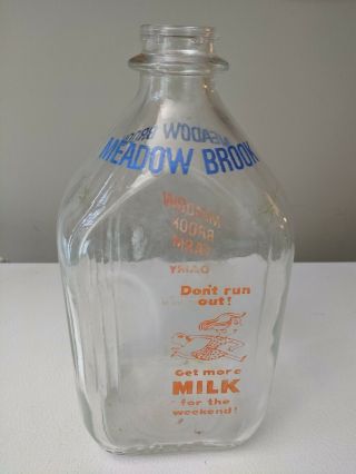 Vintage Half Gallon Glass Milk Bottle Jug Meadowbrook Dairy Farm Erie,  Pa