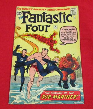 Fantastic Four 4 (1962) Jack Kirby Vg - 3.  5 1st Sa Sub - Mariner