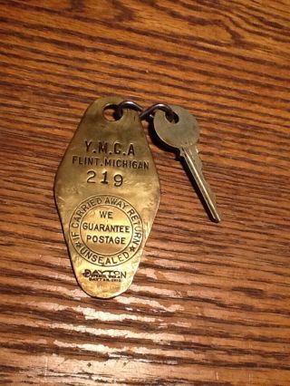 Vintage Y.  M.  C.  A.  Flint,  Michigan Brass Key & Tag
