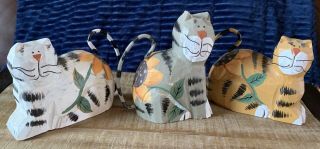 3 Cats Decorative Wooden Painted Kitty Cat Shelf Sitters Long Whiskers & Tails