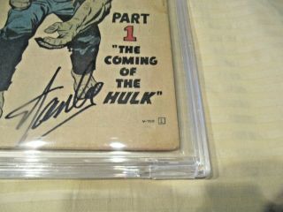 THE INCREDIBLE HULK 1 (1ST APPEARANCE & ORIGIN) SIGNED STAN LEE CBCS GRADED 6