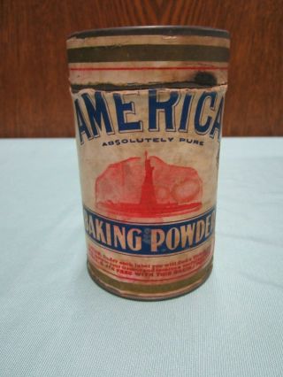Rare Antique " America " Baking Powder Can - Paper Label - 8 Oz.  English/german Inst.