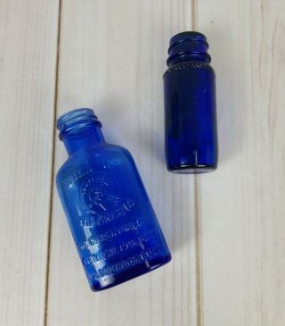 2 Antique Cobalt Blue Glass Phillips Milk Of Magnesia Bottle & Bromo Seltzer