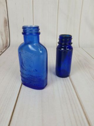 2 Antique Cobalt Blue Glass Phillips Milk of Magnesia Bottle & Bromo Seltzer 2