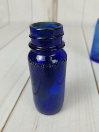 2 Antique Cobalt Blue Glass Phillips Milk of Magnesia Bottle & Bromo Seltzer 3
