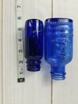 2 Antique Cobalt Blue Glass Phillips Milk of Magnesia Bottle & Bromo Seltzer 4