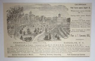 1885 Chamberlain Institute Advertisement Randolph,  Ny