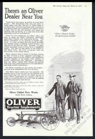 1919 Oliver Tractor Chilled Plow Illustrated Vintage Print Ad