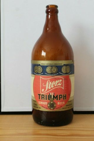 Vintage Paper Label Storz Triumph Slow Aged 32 Oz Beer Bottle Nebraska