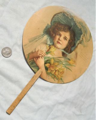 Hand Fan Advertising " Rumford The Wholesome Baking Powder " Girl In Bonnet 1910