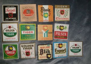 Alost De Blieck 13x Vintage Beer Labels From Belgium.  1960s