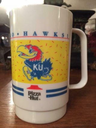 Vintage Pizza Hut Advertising Mug Cup Ku Kansas University Jayhawks 1980s