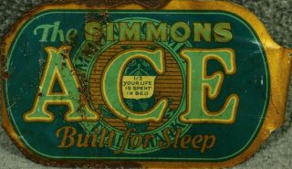 Antique The Simmons Ace Bed Porcelain Enamel Advertising Bed Frame Sign Tag