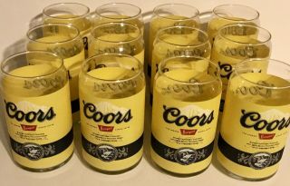 Rare Set Of 12 Vintage Coors Banquet Beer Glass 16oz Aluminum Can Style Glass