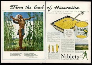 1942 N.  C.  Wyeth Native American Indian Corn Field Art Niblets Vintage Print Ad