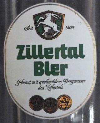 ZILLERTAL BIER 0.  5L BEER GLASS.  VGC.  UK DISPATCH 2