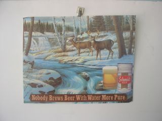 Rare Vtg Beer Sign Poster Schmidt Brewing Company 1980 White Tail Deer N O S