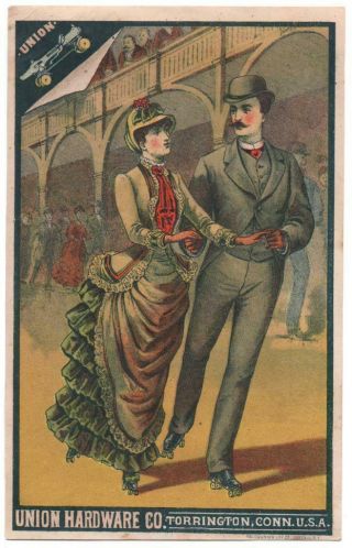 Union Hardware Co Trade Card Couple On Union Rink Skates Roller Skating Sports