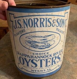 J.  S.  Norris & Son Oysters One Gallon Tin Can Metal Bucket