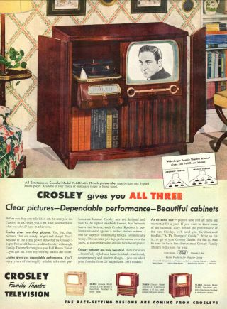 1951 Vintage Ad For Crosley Television Phonograph Console Sid Ceaser On Tv043019