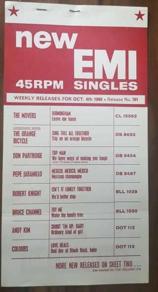 4 Emi 45 Rpm Singles - Weekly Releases For October 1968 - Release No 761