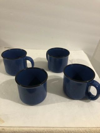 Set Of 4 Marlboro Unlimited Speckled Blue Stoneware Coffee Mugs