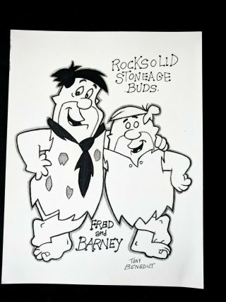 Tony Benedict Signed Fred & Barney Flintstones Hand Inked Convention Art 8 " X11 "