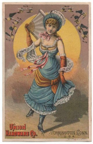Union Hardware Co.  Trade Card Woman Roller Skating On Rink Skates Sports