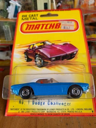 1975 Matchbox Superfast 1 Dodge Challenger,  Blue & White 1:64 Scale - Moc