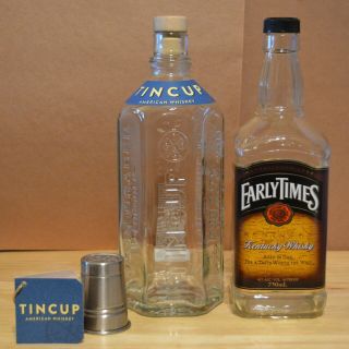 Tin Cup With Shot Glass & Early Times Whiskey 750 Ml Empty Bottles Decanters