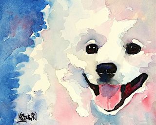 American Eskimo Dog Art Print Signed By Artist Ron Krajewski Painting 8x10