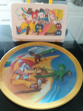 Ronald Mcdonald Plate And Crayon Box Vintage 1977 And 1987 Made In Usa