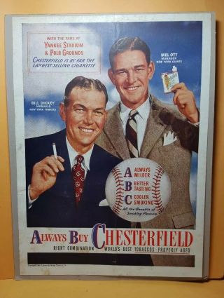 1946 Chesterfield Cigarette Ad - Mel Ott & Bill Dickey Yankees
