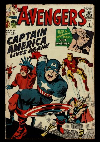 The Avengers 4 (marvel 1964) 1st Silver Age Appearance Of Captain America