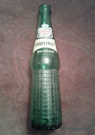 Vintage 1964 Canada Dry Grapefruit Beverage 10 Oz.  Green Glass Soda Bottle