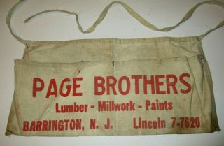 Vtg 1950 ' s PAGE BROTHERS Barrington NJ LUMBER CO Adv NAIL TOOL APRON Antique 2