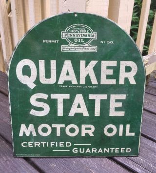 Quaker State Motor Oil Tombstone Tin Steel Metal Sign Gasoline Retro Vintage