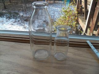 Vintage Quart Square & Half Pint Clear Round Glass Dairy Milk Cream Bottles