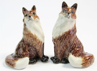 Miniature Fox Figurine Porcelain - Foxes Sitting