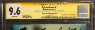 Spider Gwen 1 Portacio Recalled variant CGC 9.  6 Signed Stan Lee & J Romita Sr 3