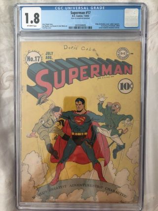 Superman 17 Cgc 1.  8 Hitler & Hirohito Cover.  Luthor Appears.  1st Fortress
