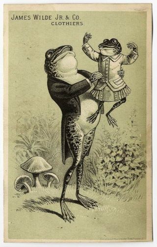 Father & Baby Frog Anthropomorphic Dressed Clothing Victorian Trade Card 1880 