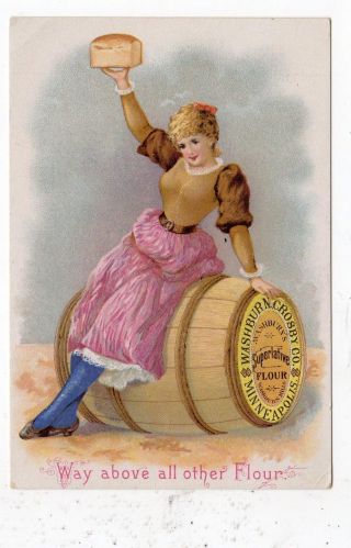 Washburn Crosby Co Superlative Flour Girl On Barrel Victorian Trade Card Vtc