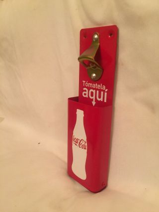 Metal Red Coke Coca Cola Bottle Opener With Cap Catcher Wall Mount 2
