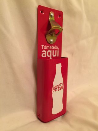 Metal Red Coke Coca Cola Bottle Opener With Cap Catcher Wall Mount 3