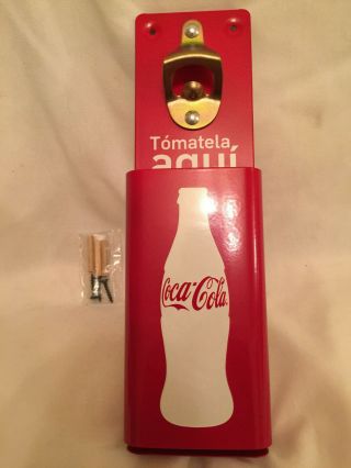 Metal Red Coke Coca Cola Bottle Opener With Cap Catcher Wall Mount 7