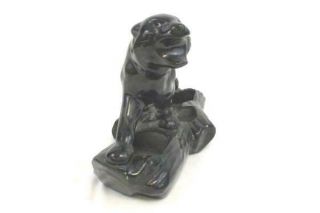 Vintage Black Panther Ceramic Figure Planter 3 Hole Gold Stripes 2