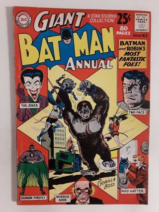 Batman Annual 3 (fn - 5.  5) 1962 Giant Joker,  Two - Face C/story Silver Age Dc
