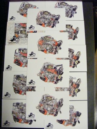 Chevrolet Engine Illustrations 100 Yr Commemorative Postcards David Kimble Chevy